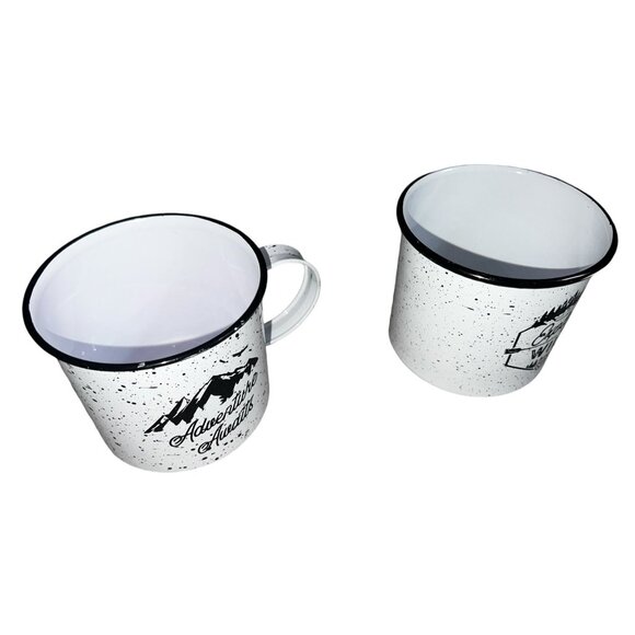 Design Pac Set of 2 Tin Coffee Mugs with Handles 16 fl oz White & Black Adventur - Picture 12 of 12